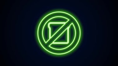 Parlayan neon hattı Gluten serbest tahıl ikonu siyah arkaplanda izole edildi. Buğday işareti yok. Yiyecek hoşgörüsüzlüğü sembolleri. 4K Video hareketli grafik canlandırması