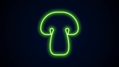Parlayan neon hattı mantar ikonu siyah arkaplanda izole edildi. 4K Video hareketli grafik canlandırması