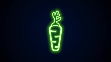 Parlayan neon çizgisi, siyah arkaplanda izole edilmiş havuç simgesi. 4K Video hareketli grafik canlandırması