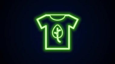 Parlayan neon çizgisi Vegan tişört ikonu siyah arka planda izole edildi. 4K Video hareketli grafik canlandırması