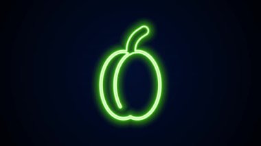 Parlayan neon hattı, siyah arkaplanda izole edilmiş erik meyvesi ikonu. 4K Video hareketli grafik canlandırması