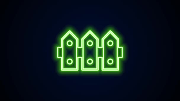 Leuchtende Neon-Linie Gartenzaun hölzernes Symbol isoliert auf schwarzem Hintergrund. 4K Video Motion Grafik Animation — Stockvideo