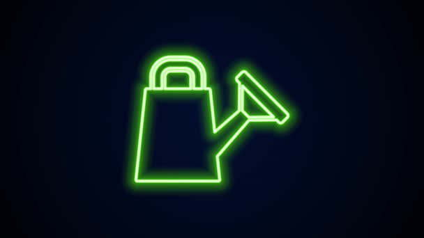 Glowing neon line Watering can icon isolated on black background. Irrigation symbol. 4K Video motion graphic animation — Stock Video