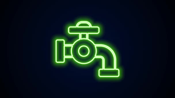 Glowing neon line Water tap icon isolated on black background. 4K Video motion graphic animation — Stock Video