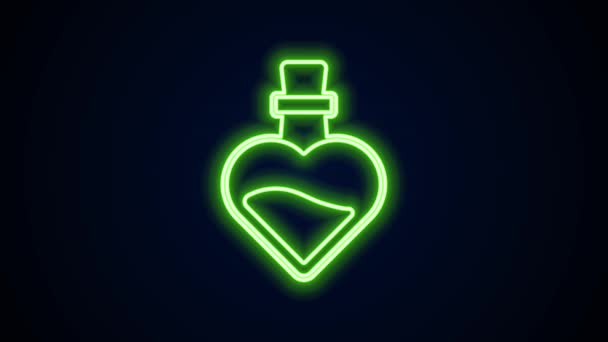 Gloeiende neon lijn Fles met liefdesdrankje pictogram geïsoleerd op zwarte achtergrond. Valentijnsdag symbool. 4K Video motion grafische animatie — Stockvideo