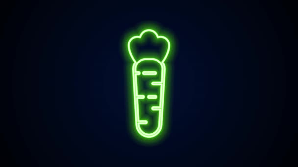 Icona luminosa al neon linea Carota isolata su sfondo nero. Animazione grafica 4K Video motion — Video Stock