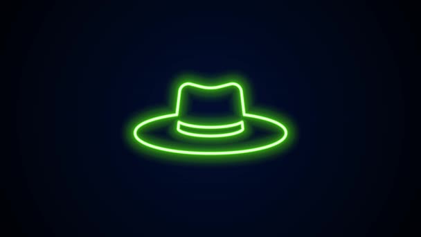 Linha de néon brilhante Ícone de chapéu de jardineiro, agricultor ou trabalhador agrícola isolado em fundo preto. Animação gráfica em movimento de vídeo 4K — Vídeo de Stock