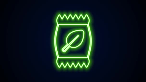 Glödande neon linje Gödningsmedelspåse ikon isolerad på svart bakgrund. 4K Video motion grafisk animation — Stockvideo