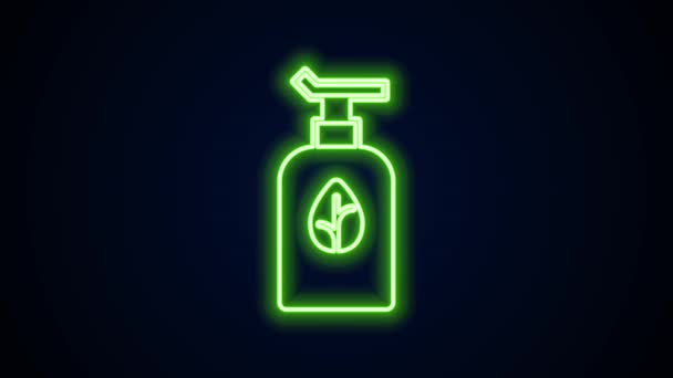 Linea neon luminosa Icona cosmetica biologica isolata su sfondo nero. Prodotti per la cura del corpo. Animazione grafica 4K Video motion — Video Stock