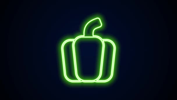 Gloeiende neon lijn Bell peper of zoete capsicum pictogram geïsoleerd op zwarte achtergrond. 4K Video motion grafische animatie — Stockvideo