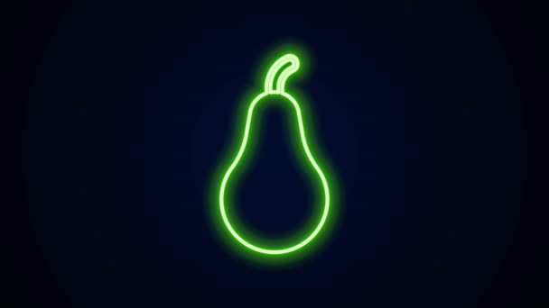 Glödande neon linje päron ikon isolerad på svart bakgrund. Frukt med bladsymbol. 4K Video motion grafisk animation — Stockvideo