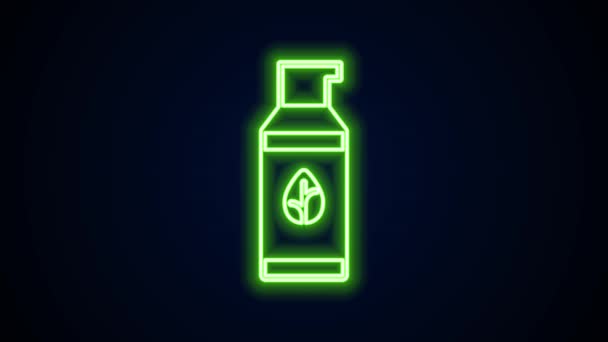 Línea de neón brillante Icono cosmético orgánico aislado sobre fondo negro. Productos para el cuidado corporal. Animación gráfica de vídeo 4K — Vídeos de Stock