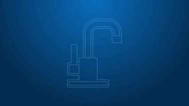 Beyaz çizgi su musluğu simgesi mavi arkaplanda izole edildi. 4K Video hareketli grafik canlandırması