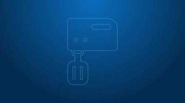 Beyaz çizgi elektrik karıştırıcı simgesi mavi arkaplanda izole edildi. Mutfak blenderi. 4K Video hareketli grafik canlandırması