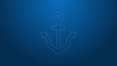 Beyaz çizgi Anchor simgesi mavi arkaplanda izole edildi. 4K Video hareketli grafik canlandırması