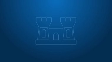 Beyaz çizgi Kum Kalesi simgesi mavi arkaplanda izole edildi. 4K Video hareketli grafik canlandırması