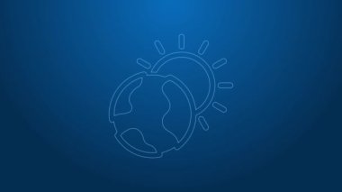 Küresel ısınma simgesine dönüşen beyaz çizgi gezegeni mavi arka planda izole edildi. Ekolojik problemler ve çözümler - termometre. 4K Video hareketli grafik canlandırması