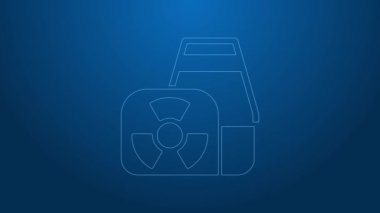 Beyaz çizgi Nükleer Santral ikonu mavi arka planda izole edildi. Enerji endüstrisi konsepti. 4K Video hareketli grafik canlandırması