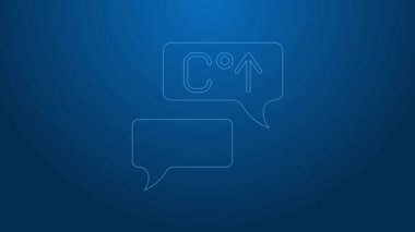 Küresel ısınma simgesine dönüşen beyaz çizgi gezegeni mavi arka planda izole edildi. Ekolojik problemler ve çözümler - termometre. 4K Video hareketli grafik canlandırması