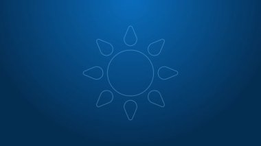 Beyaz çizgi Sun simgesi mavi arkaplanda izole edildi. 4K Video hareketli grafik canlandırması