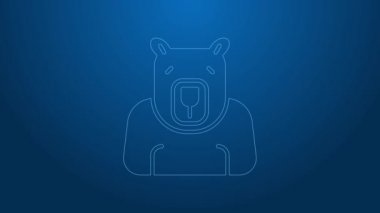 Beyaz çizgi kutup ayısı başı simgesi mavi arkaplanda izole edildi. 4K Video hareketli grafik canlandırması