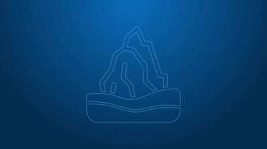 Beyaz çizgi buzdağı simgesi mavi arkaplanda izole edildi. 4K Video hareketli grafik canlandırması