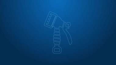 Mavi arkaplanda beyaz çizgi halinde su püskürtme ikonu var. Ütü fıskiyesi. 4K Video hareketli grafik canlandırması