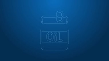Mavi arka planda beyaz çizgi zeytinyağı ikonu izole edildi. Zeytinyağı ikonlu sürahi. 4K Video hareketli grafik canlandırması