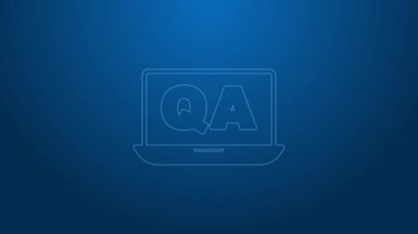 Soru ve Yanıt simgesinin mavi arkaplanda izole edildiği beyaz çizgi konuşma kabarcıkları. Q ve A sembolü. SSS işareti. Konuşma balonu ve çizelgesi. 4K Video hareketli grafik canlandırması