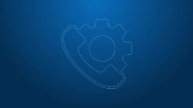 Beyaz hat Telefon. Mavi arka planda 24 saat destek ikonu var. Tüm gün müşteri destek merkezi. Tam zamanlı çağrı servisi. 4K Video hareketli grafik canlandırması