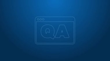 Soru ve Yanıt simgesinin mavi arkaplanda izole edildiği beyaz çizgi konuşma kabarcıkları. Q ve A sembolü. SSS işareti. Konuşma balonu ve çizelgesi. 4K Video hareketli grafik canlandırması