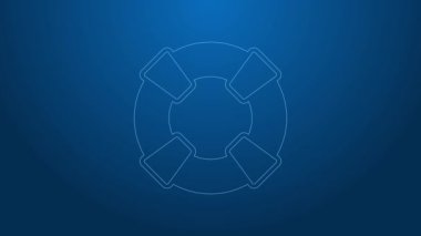 Mavi arkaplanda beyaz çizgi Lifebuoy simgesi izole edildi. Can simidi sembolü. 4K Video hareketli grafik canlandırması