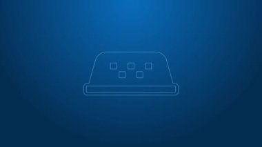 Mavi arka planda beyaz çizgili bir taksinin çatı simgesi var. 4K Video hareketli grafik canlandırması