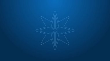 Beyaz çizgi rüzgar gül ikonu mavi arkaplanda izole. Seyahat için pusula simgesi. Navigasyon tasarımı. 4K Video hareketli grafik canlandırması