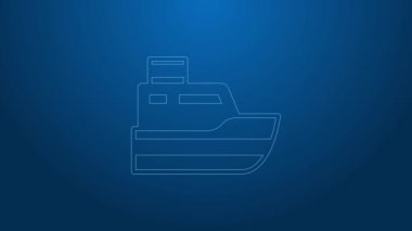 Mavi arka planda, başlangıç noktası GPS ve siyah çizgi ikonu olan beyaz çizgi gemi rotası. 4K Video hareketli grafik canlandırması