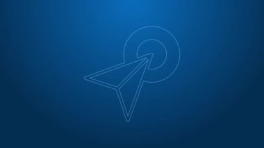 Şehir haritası yön bulma simgesinin beyaz çizgi bilgileri mavi arkaplanda izole edildi. Arayüz tasarımı. Yer belirleme konsepti. 4K Video hareketli grafik canlandırması