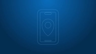 Şehir haritası yön bulma simgesinin beyaz çizgi bilgileri mavi arkaplanda izole edildi. Mobil Uygulama Arayüzü tasarımı. Coğrafi konsept. 4K Video hareketli grafik canlandırması