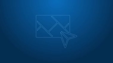 Şehir haritası yön bulma simgesinin beyaz çizgi bilgileri mavi arkaplanda izole edildi. Mobil Uygulama Arayüzü tasarımı. Coğrafi konsept. 4K Video hareketli grafik canlandırması