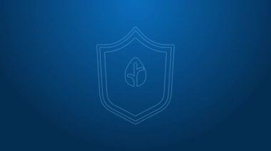 Beyaz çizgi vegan beslenme ikonu mavi arka planda izole edildi. Organik, biyolojik, ekolojik sembol. Vejetaryen, et yok, laktozsuz, sağlıklı, taze ve şiddet içermeyen yiyecekler. 4K Video hareketli grafik canlandırması