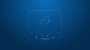 Beyaz çizgi vegan beslenme ikonu mavi arka planda izole edildi. Organik, biyolojik, ekolojik sembol. Vejetaryen, et yok, laktozsuz, sağlıklı, taze ve şiddet içermeyen yiyecekler. 4K Video hareketli grafik canlandırması