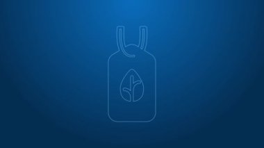 Beyaz çizgi vegan beslenme ikonu mavi arka planda izole edildi. Organik, biyolojik, ekolojik sembol. Vejetaryen, et yok, laktozsuz, sağlıklı, taze ve şiddet içermeyen yiyecekler. 4K Video hareketli grafik canlandırması