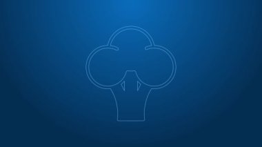 Mavi arkaplanda beyaz çizgi Brokoli simgesi izole edildi. 4K Video hareketli grafik canlandırması