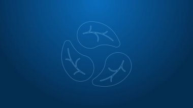 Beyaz çizgi Yaprak simgesi mavi arkaplanda izole edildi. İşaret bırakıyor. Taze doğal ürün sembolü. 4K Video hareketli grafik canlandırması