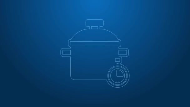 White line Cooking pot icon isolated on blue background. Boil or stew food symbol. 4K Video motion graphic animation — Stock Video