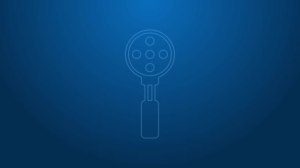 White line Spatula icon isolated on blue background. Kitchen spatula icon. BBQ spatula sign. Barbecue and grill tool. 4K Video motion graphic animation — Stock Video