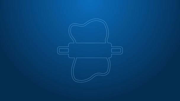 White line Rolling pin on dough icon isolated on blue background. 4K Video motion graphic animation — Stock Video