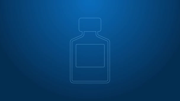 Biała linia ikona butelki whiskey odizolowana na niebieskim tle. 4K Animacja graficzna ruchu wideo — Wideo stockowe