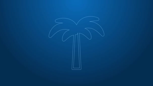 Weiße Linie Tropische Palme Symbol isoliert auf blauem Hintergrund. Kokospalme. 4K Video Motion Grafik Animation — Stockvideo
