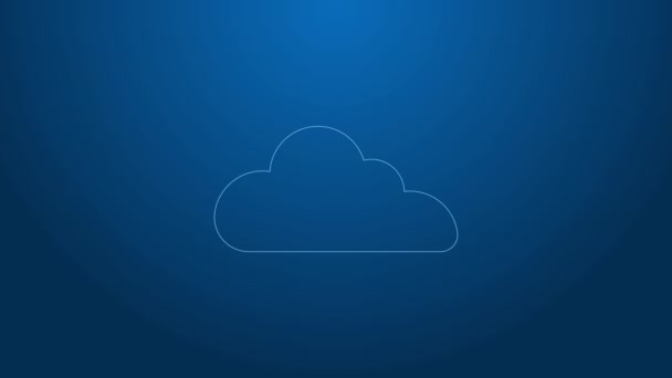 Línea blanca Icono de nube aislado sobre fondo azul. Animación gráfica de vídeo 4K — Vídeos de Stock