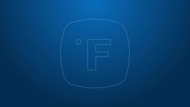 Біла лінія ікони Фаренгейта ізольована на синьому фоні. 4K Відеографічна анімація — стокове відео